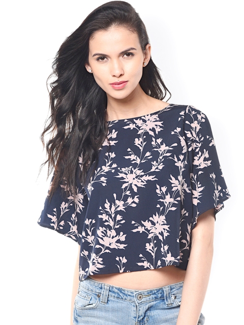 

Besiva Navy Printed Top, Navy blue