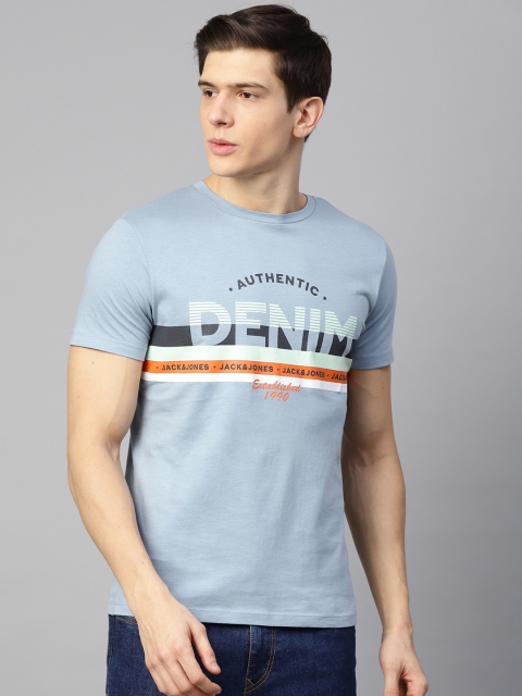 

Jack & Jones Men Blue Printed Round Neck T-shirt