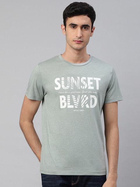 

Jack & Jones Men Mint Green & White Typography Print Round Neck T-shirt