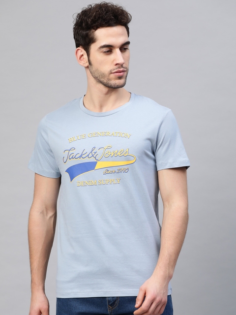 

Jack Jones Men Blue Pure Cotton Printed Round Neck Pure Cotton T-shirt