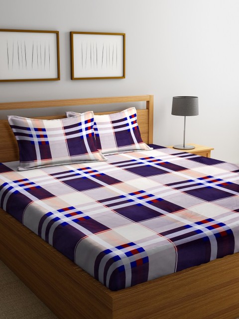

DREAM WEAVERZ Navy Blue & Grey Checked 200 TC Cotton 1 Queen Bedsheet with 2 Pillow Covers