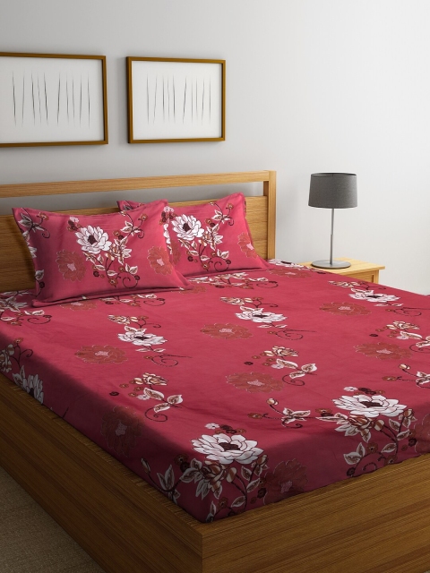 

DREAM WEAVERZ Red & Grey Floral 200 TC Cotton 1 Queen Bedsheet with 2 Pillow Covers