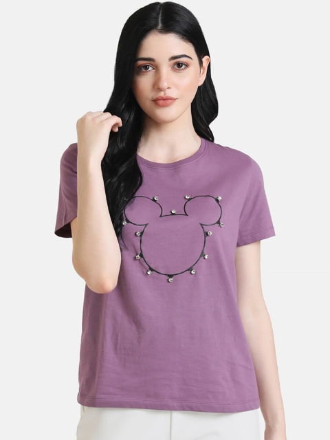 

Kazo Women Purple & Black Mickey Mouse Print T-shirt