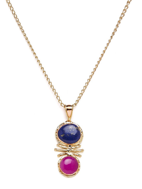 

ZeroKaata Women Navy Blue & Pink Gold-Plated Stone-Studded Handcrafted Pendant with Chain