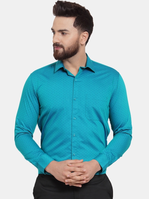 

JAINISH Men Teal Blue Classic Regular Fit Self Design Formal Shirt