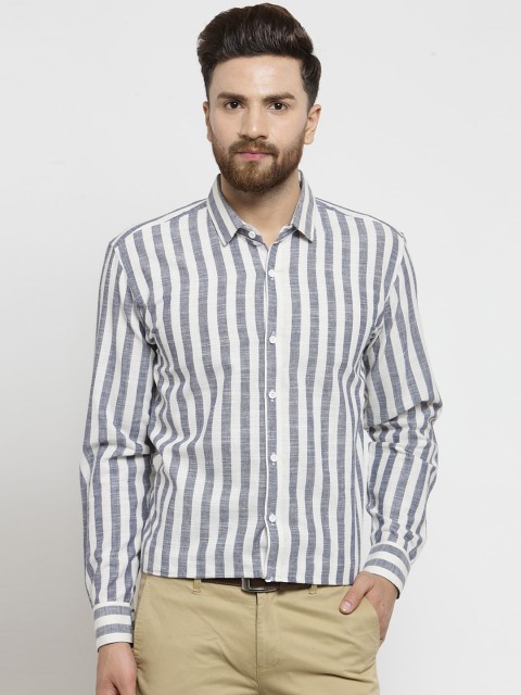 

JAINISH Men Navy Blue & White Regular Fit Striped Casual Shirt