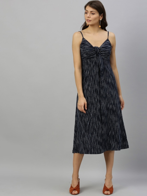 

RAREISM Women Navy Blue Self Design Empire Dress