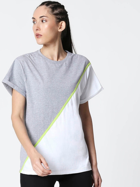 

Bewakoof Women Grey & White Colourblocked Round Neck T-shirt