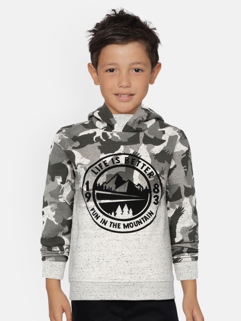 

OVS Off-White & Grey Camouflage Printed Hooded Sweatshirt