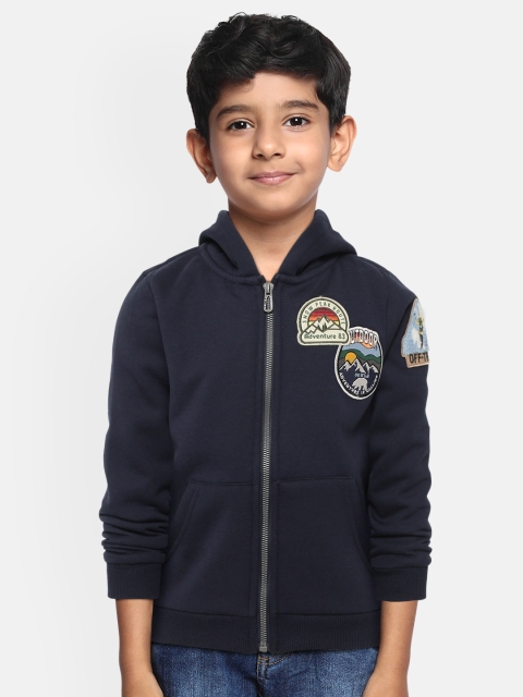 

OVS Boys Navy Blue Solid Hooded Sweatshirt with Applique Detail
