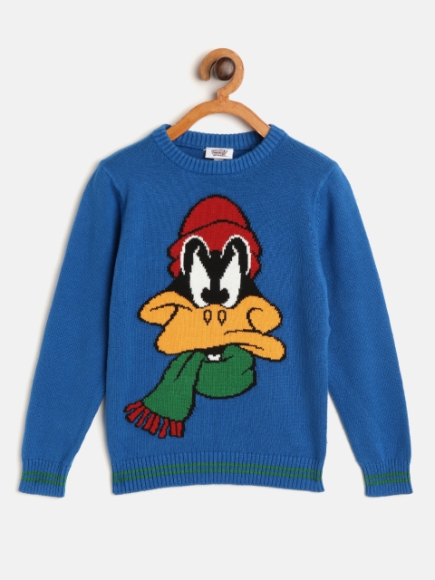 

OVS Boys Blue & Mustard Yellow Daffy Duck Self Design Pullover