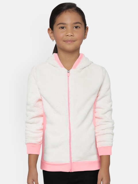 

OVS Girls White & Pink Colourblocked Fleece Hooded Sweatshirt