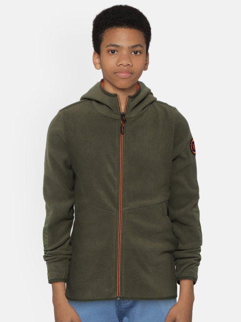 

OVS Boys Olive Green Solid Faux Fur Hooded Sweatshirt