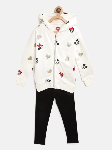 

OVS Girls White & Black Mickey Mouse & Friends Print Hooded Sweatshirt with Leggings