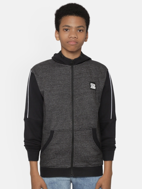 

OVS Boys Charcoal Grey Solid Hooded Sweatshirt, Black