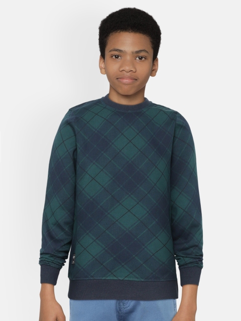 

OVS Boys Navy Blue & Dark Green Checked Sweatshirt