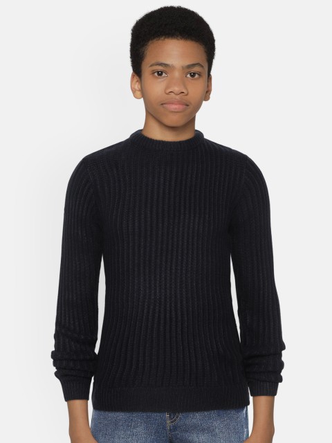 

OVS Boys Navy Blue Acrylic Self-Striped Pullover