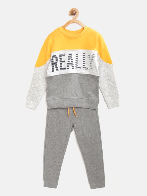 

OVS Boys Grey Melange & Mustard Yellow Printed Tracksuit