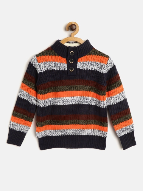 

OVS Boys Navy Blue & Orange Striped Acrylic Pullover