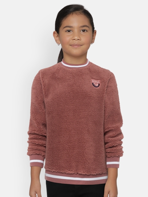 

OVS Girls Dusty Pink Solid Faux Fur Sweatshirt