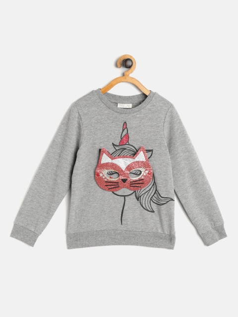 

OVS Girls Grey Melange Printed Sweatshirt with Masquerade Mask