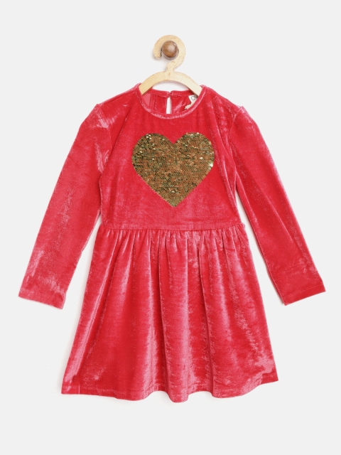 

OVS Girls Red Mermaid Sequins Velvet Finish Fit & Flare Dress