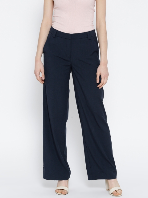 

Vero Moda Women Navy Solid Flat-Front Trousers, Navy blue