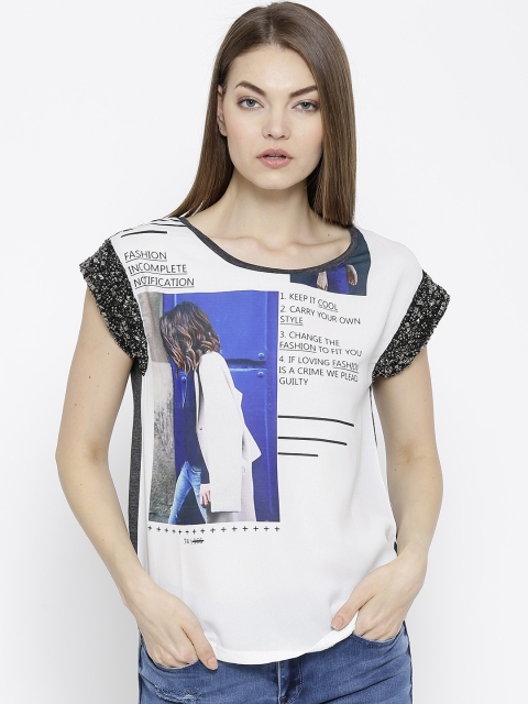 

Vero Moda Off-White & Grey Melange Printed Top