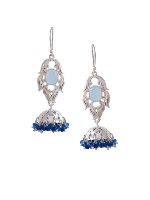 

Silvermerc Designs Silver-Toned 925 Sterling Silver Chalcedony Studded Handcrafted Jhumkas