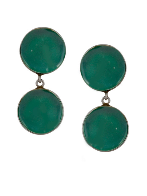 

Silvermerc Designs Green 925 Sterling Silver Onxy Studded Geometric Drop Earrings