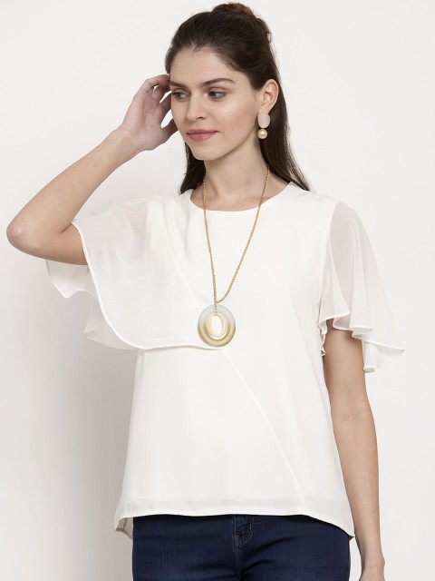 

Global Republic Women White Solid Flared Sleeves Top