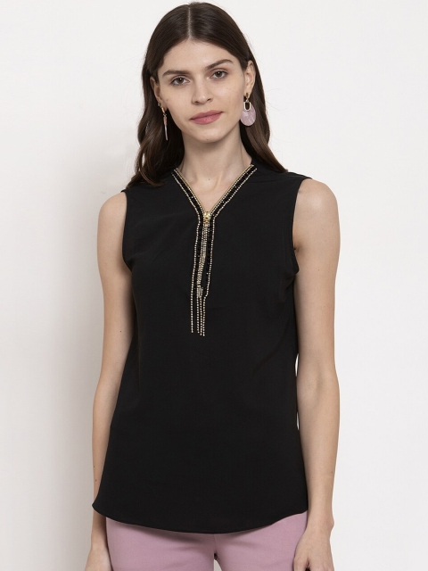 

Global Republic Women Black Solid Stone Detail Top