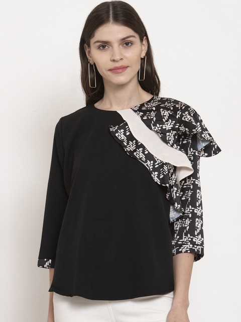 

Global Republic Women Black & Off White Printed Detail Top