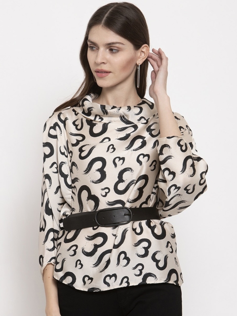 

Global Republic Women Beige & Black Printed Top