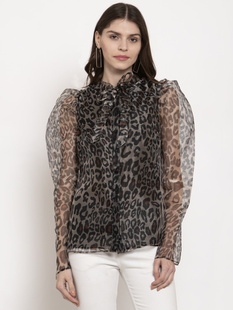 

Global Republic Women Brown & Black Animal Printed Semi-Sheer Shirt Style Top