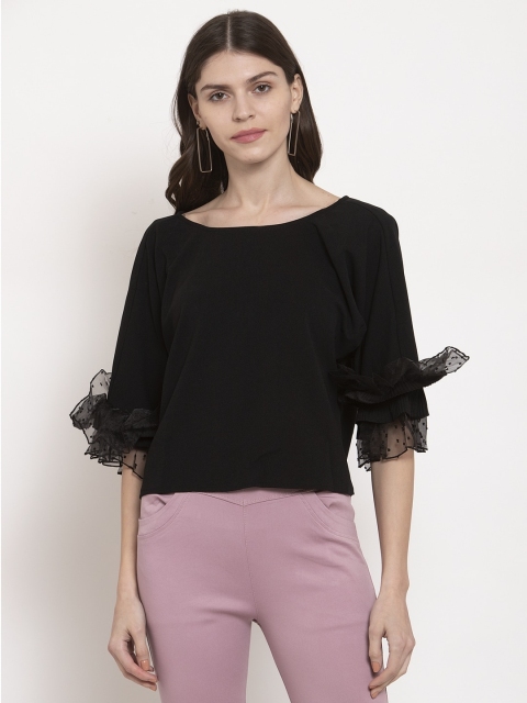 

Global Republic Women Black Solid Top with Twisted Back
