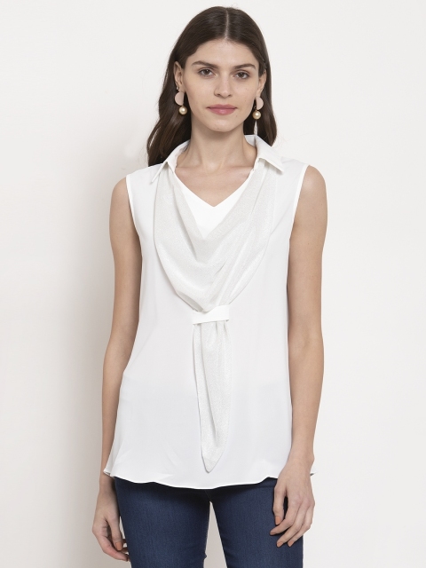 

Global Republic Women White Solid Top with Gathered Detail