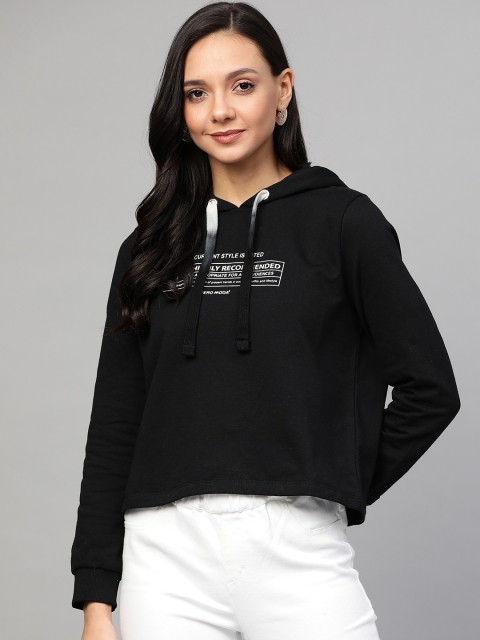

Vero Moda Women Black & White Printed Hooded Sweatshirt