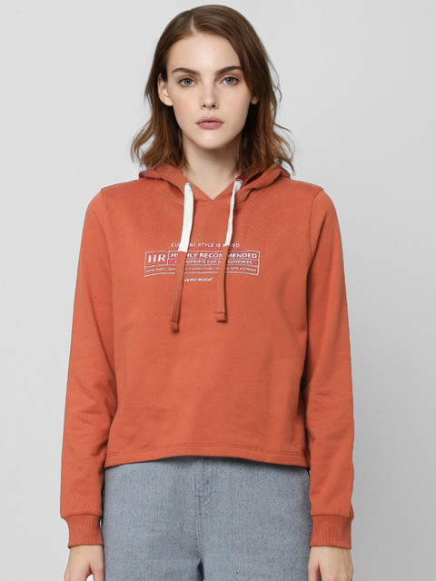 

Vero Moda Women Rust Orange & White Printed Hooded Sweatshirt