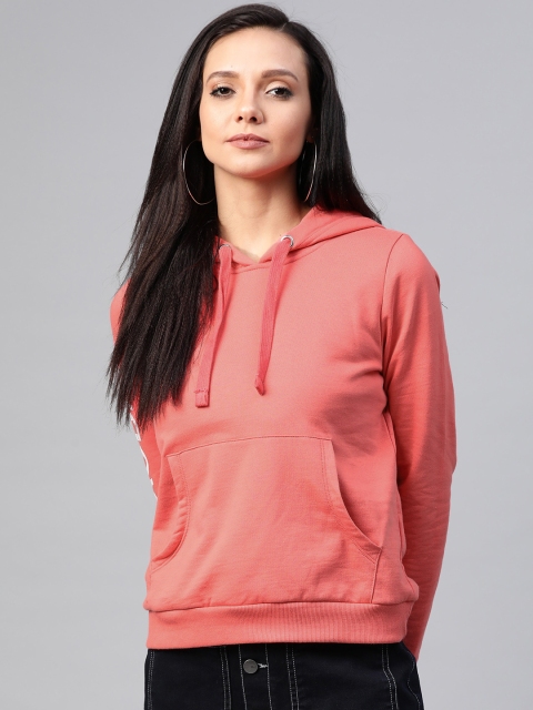 

Vero Moda Women Coral Pink Solid Hooded Sweatshirt