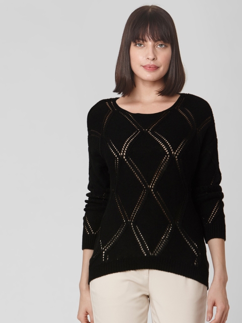 

Vero Moda Women Black Self Design Pullover Sweater