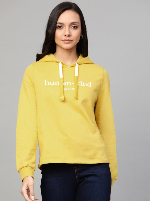 

Vero Moda Women Yellow & White Printed Hooded Sweatshirt