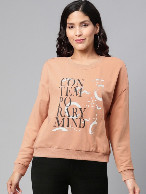 

Vero Moda Women Peach-Coloured & Black Printed Sweatshirt