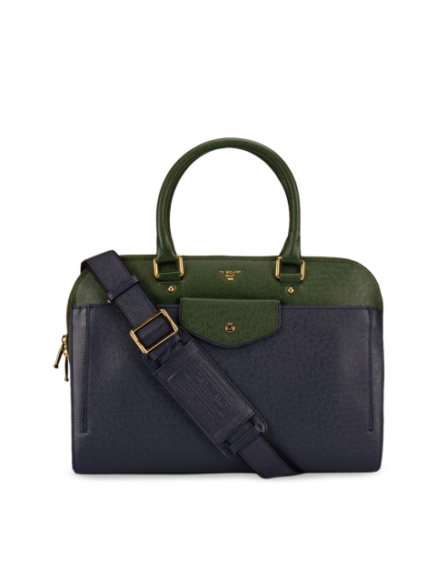 

Da Milano Green & Blue Colourblocked Handheld Leather Bag