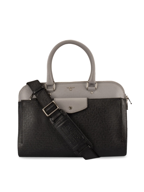 

Da Milano Women Grey & Black Colourblocked Leather Laptop Bag