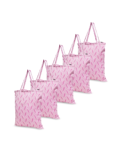 

KLOTTHE Set of 5 Pink & White Printed Tote Bag