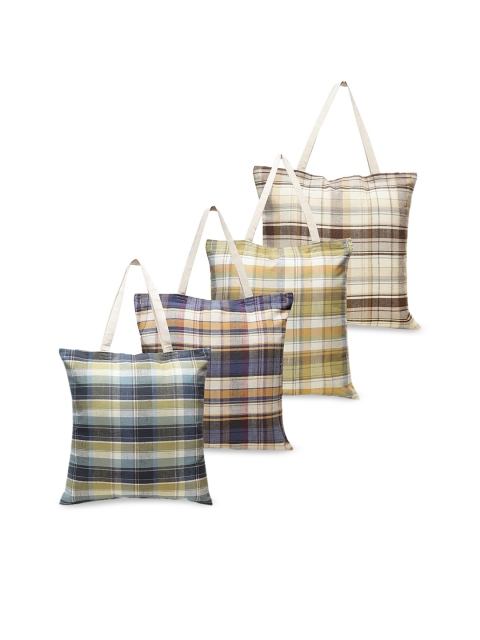 

KLOTTHE Set of 4 Checked Tote Bag, Off white