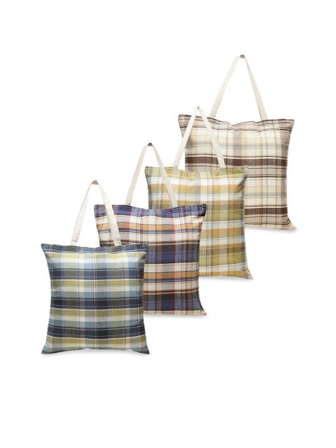 

KLOTTHE Set of 4 Checked Tote Bag, Off white