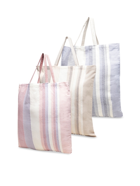 

KLOTTHE Set of 3 Striped Tote Bag, Off white