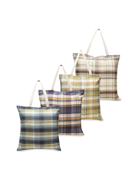 

KLOTTHE Set of 4 Checked Tote Bag, Cream